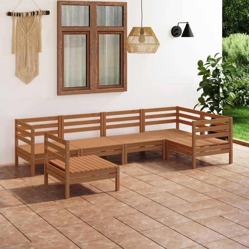 

Juego muebles de jardín 6 pzas madera pino maciza marrón miel