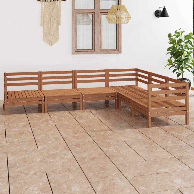 

Juego muebles de jardín 6 pzas madera pino maciza marrón miel