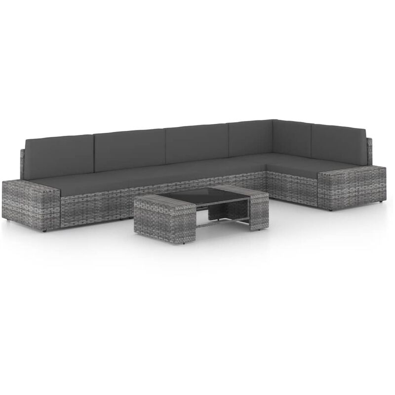 

Juego muebles de jardín 6 pzas y cojines ratán sintético gris