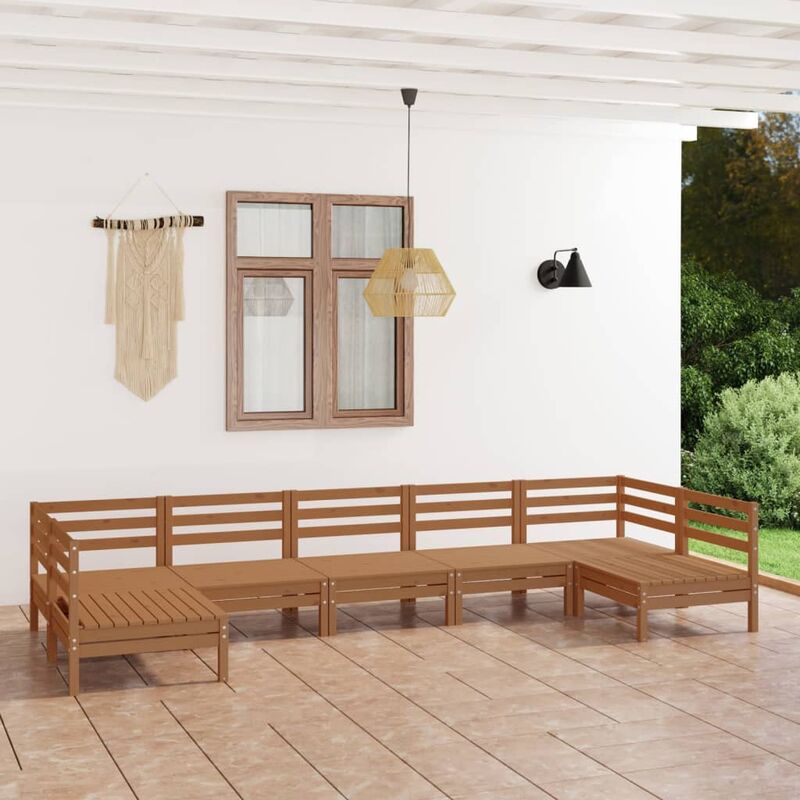 

Juego muebles de jardín 7 pzas madera maciza pino marrón miel