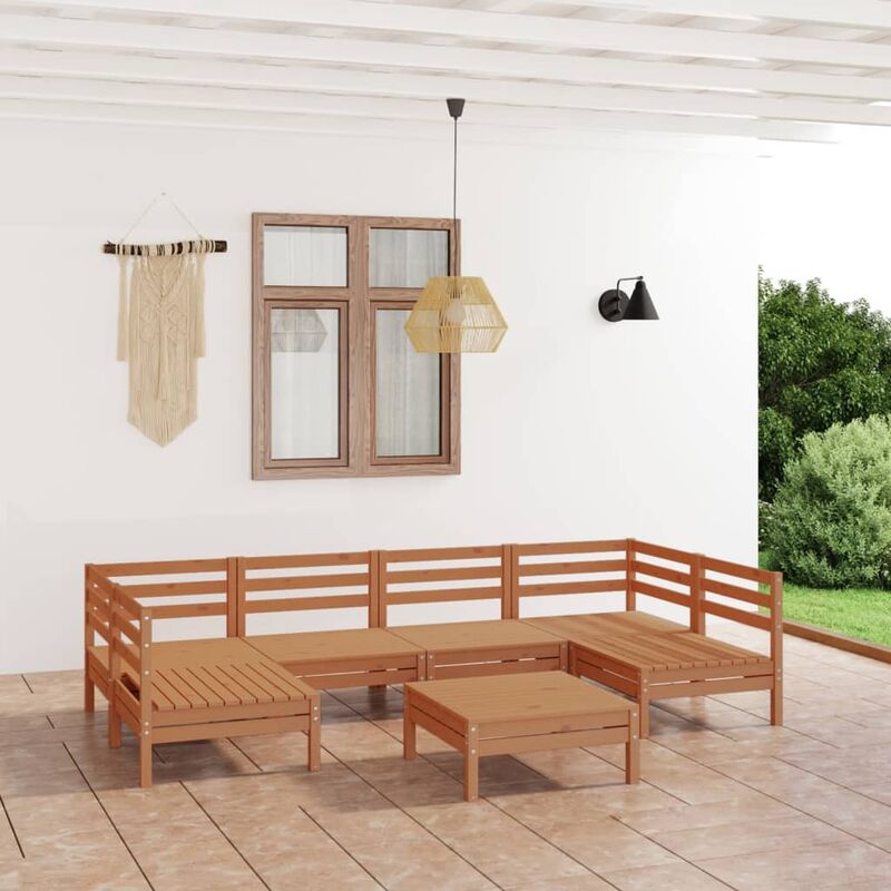 

Juego muebles de jardín 7 pzas madera maciza pino marrón miel