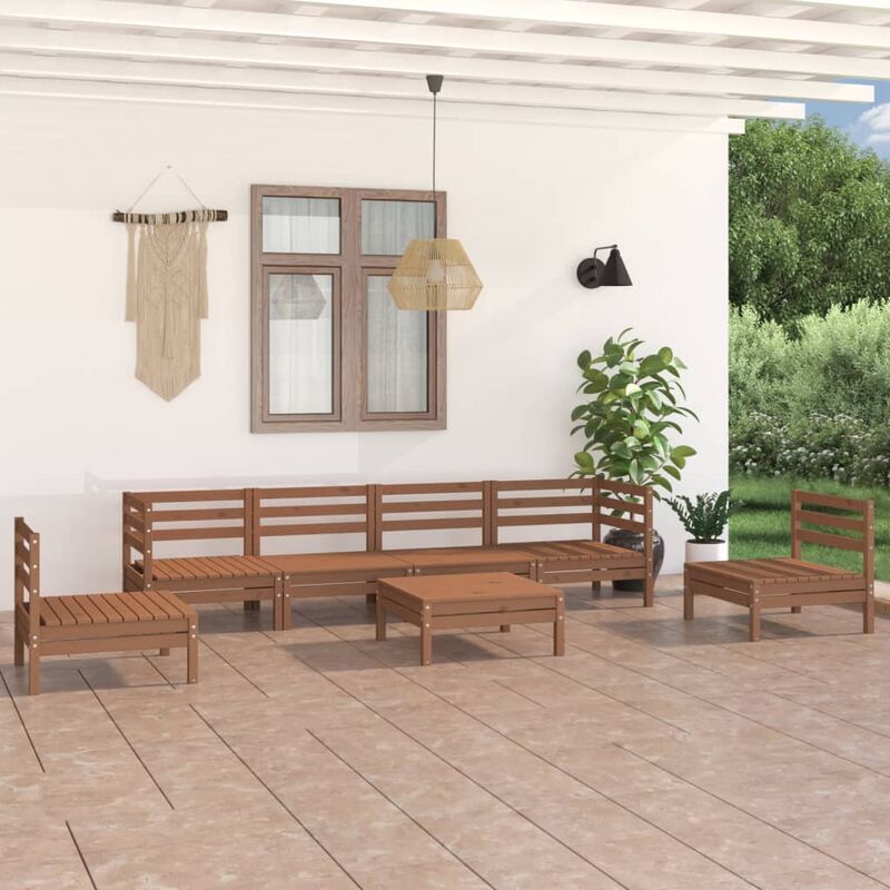 

Juego muebles de jardín 7 pzas madera maciza pino marrón miel