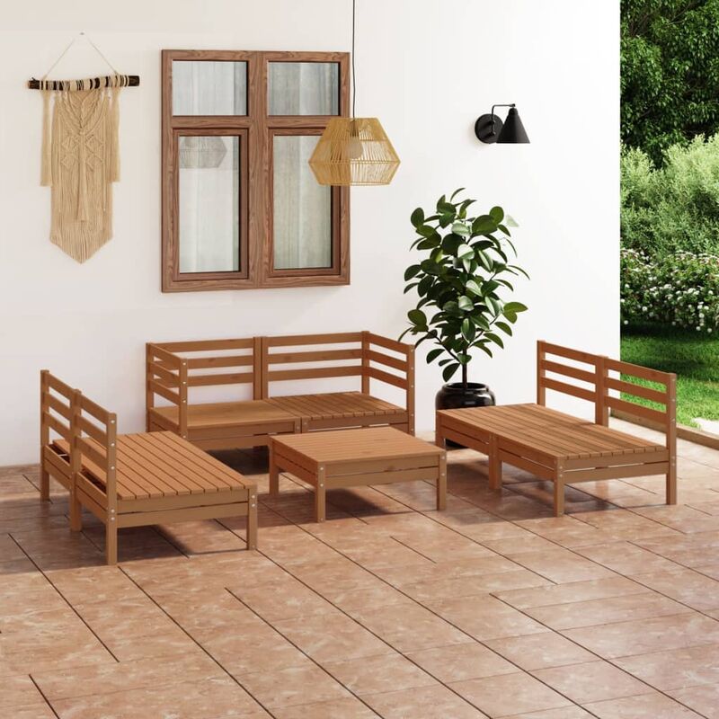 

Juego muebles de jardín 7 pzas madera maciza pino marrón miel