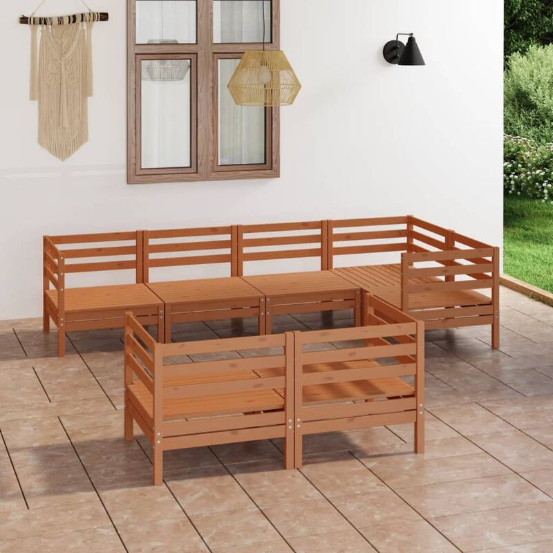 

Juego muebles de jardín 7 pzas madera maciza pino marrón miel