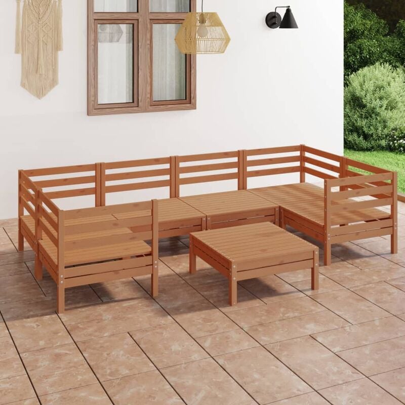 

Juego muebles de jardín 7 pzas madera maciza pino marrón miel