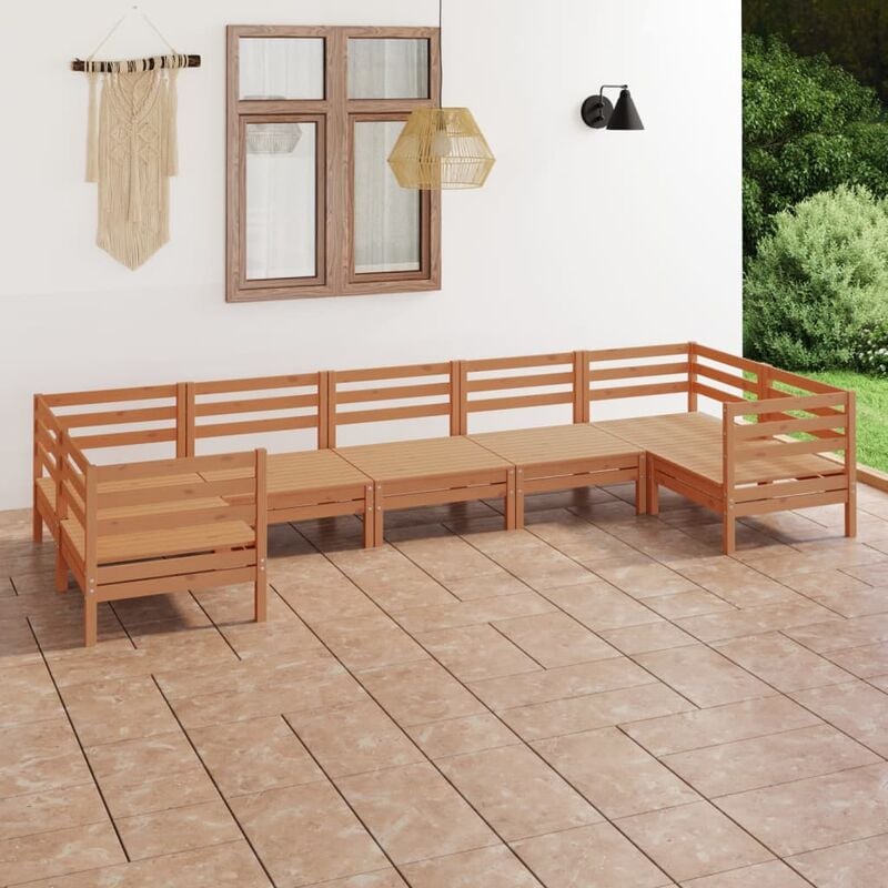

Juego muebles de jardín 7 pzas madera maciza pino marrón miel