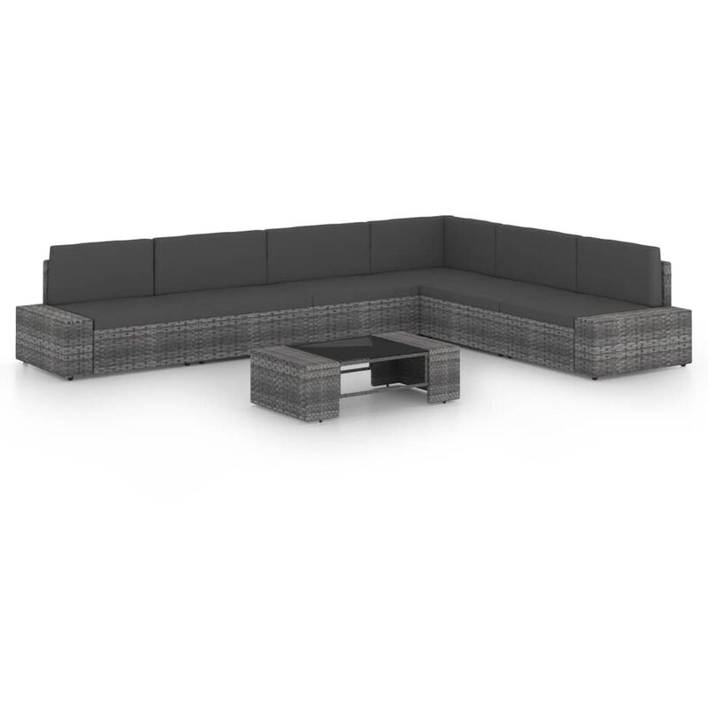

Juego muebles de jardín 7 pzas y cojines ratán sintético gris