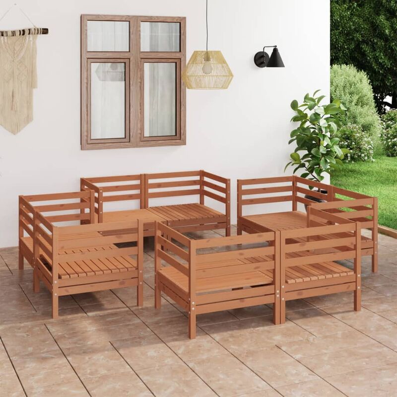 

Juego muebles de jardín 8 pzas madera maciza pino marrón miel