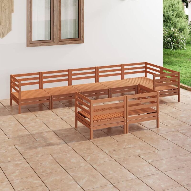 

Juego muebles de jardín 8 pzas madera maciza pino marrón miel