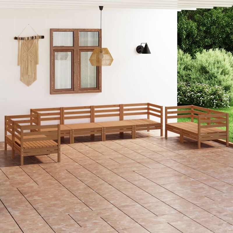 

Juego muebles de jardín 8 pzas madera maciza pino marrón miel