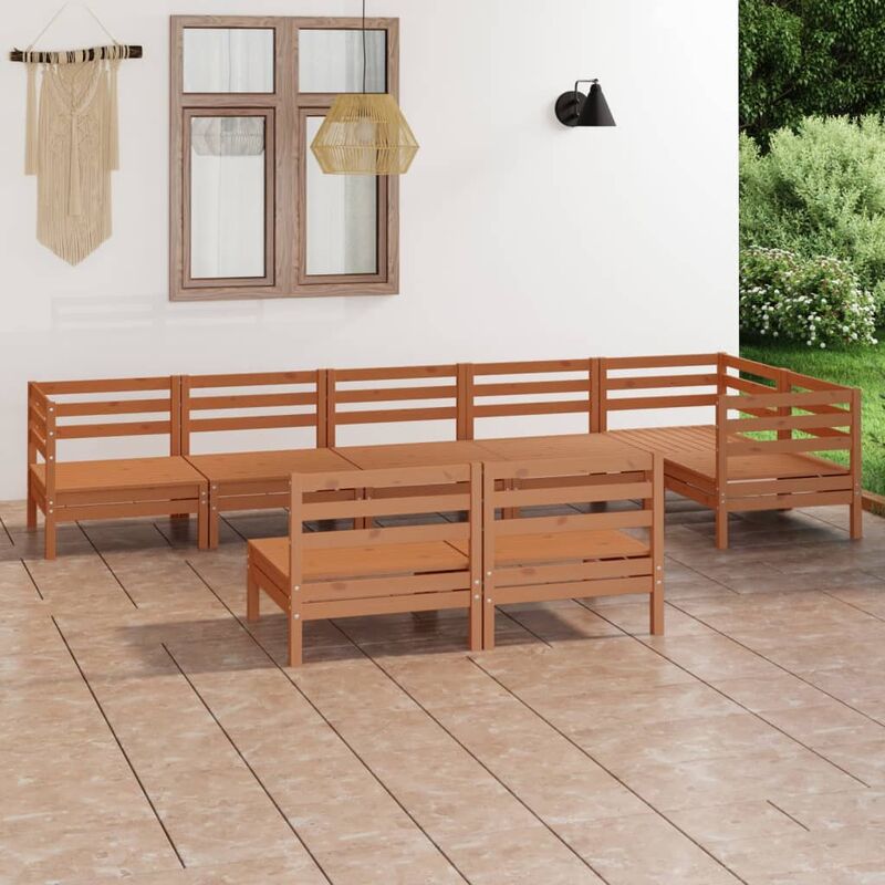 

Juego muebles de jardín 8 pzas madera maciza pino marrón miel