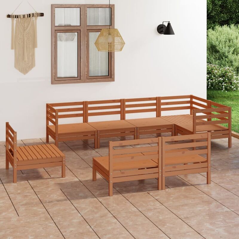 

Juego muebles de jardín 8 pzas madera maciza pino marrón miel