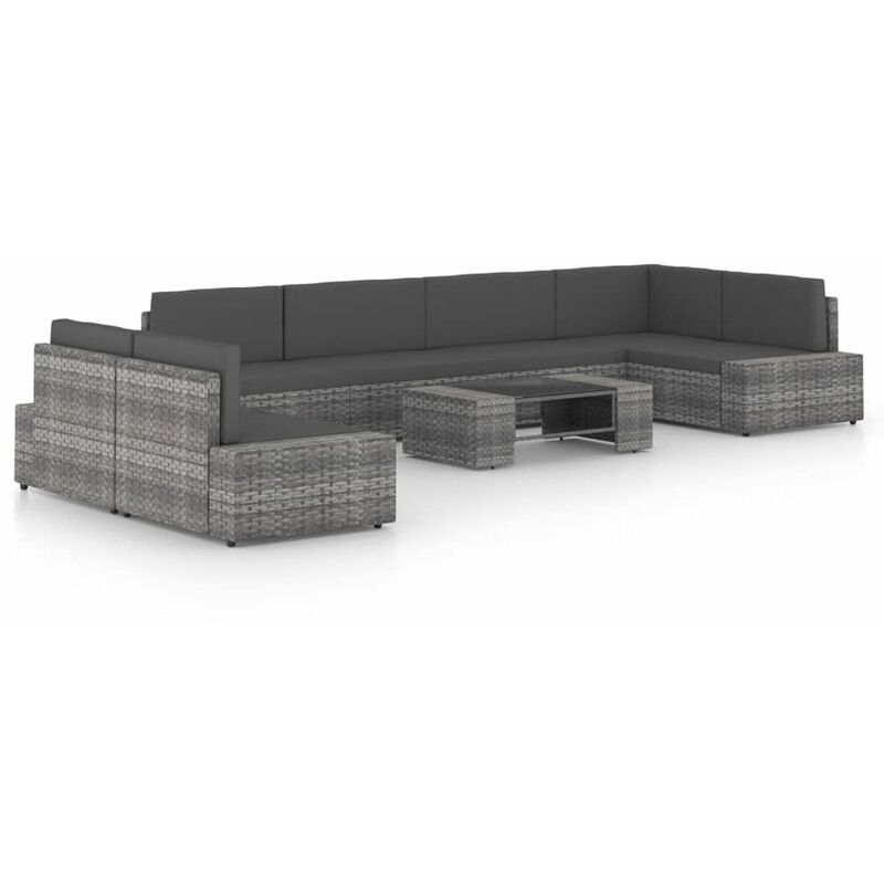 

Juego muebles de jardin 8 pzas y cojines ratan sintetico gris