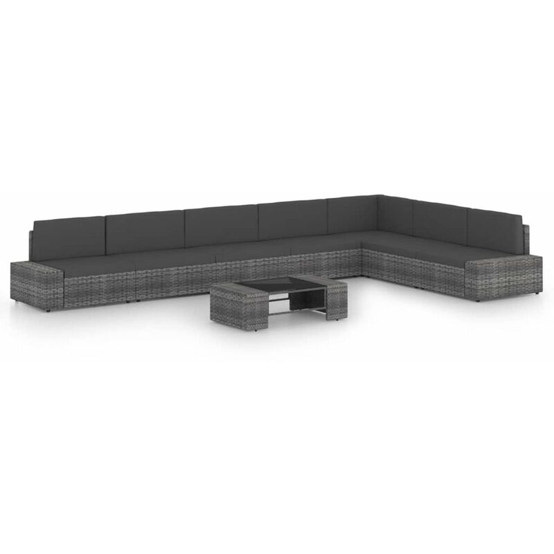 

Juego muebles de jardin 8 pzas y cojines ratan sintetico gris
