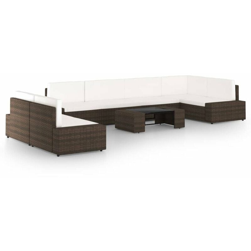 

Juego muebles de jardin 8 pzas y cojines ratan sintetico marron