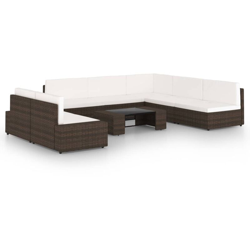 

Juego muebles de jardín 8 pzas y cojines ratán sintético marrón
