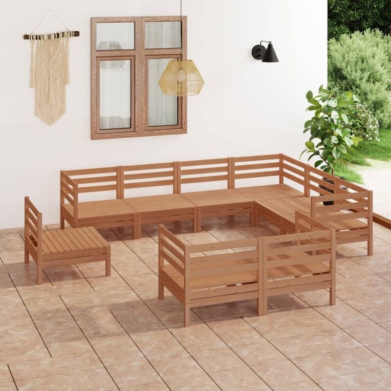 

Juego muebles de jardín 9 pzas madera maciza pino marrón miel