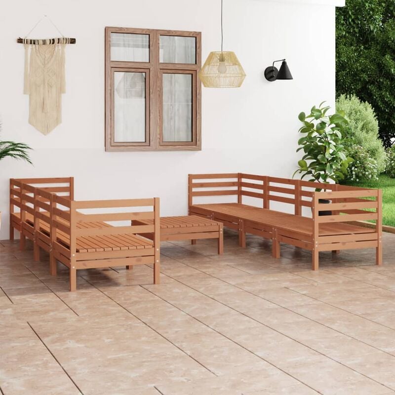 

Juego muebles de jardín 9 pzas madera maciza pino marrón miel
