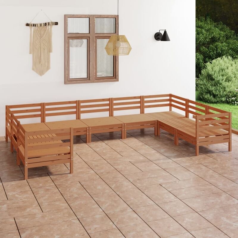 

Juego muebles de jardín 9 pzas madera maciza pino marrón miel