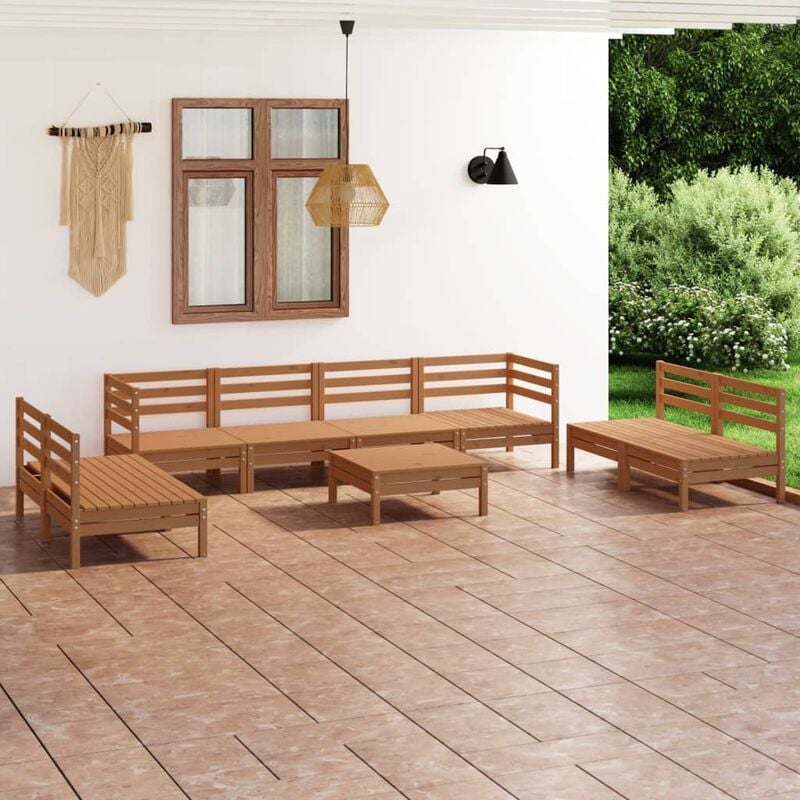 

Juego muebles de jardín 9 pzas madera maciza pino marrón miel