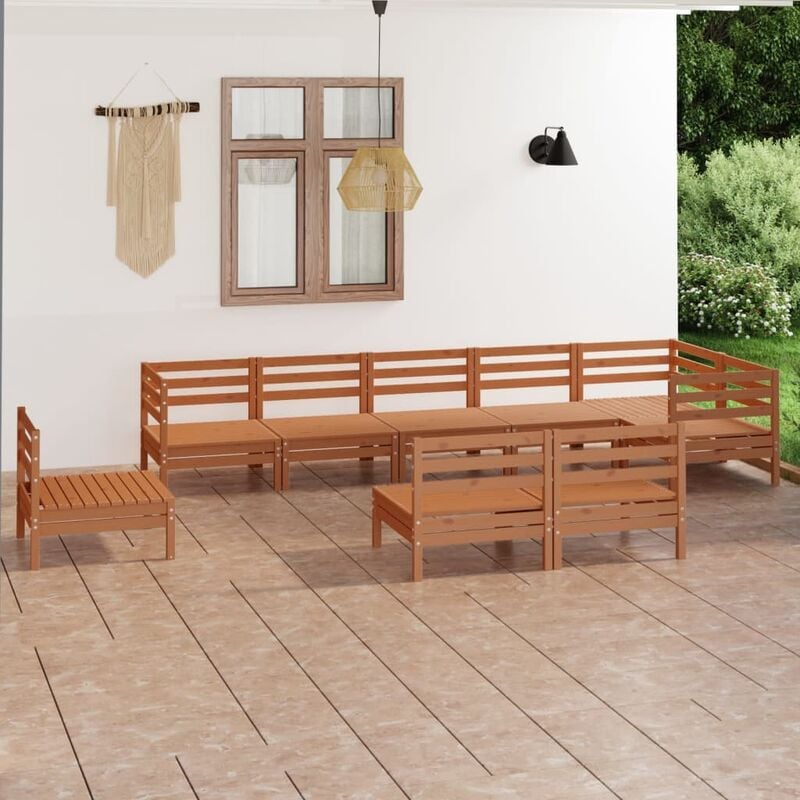 

Juego muebles de jardín 9 pzas madera maciza pino marrón miel