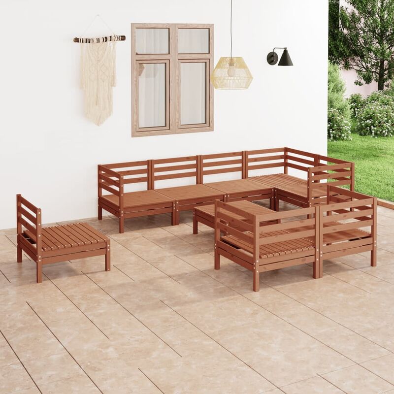 

Juego muebles de jardín 9 pzas madera maciza pino marrón miel