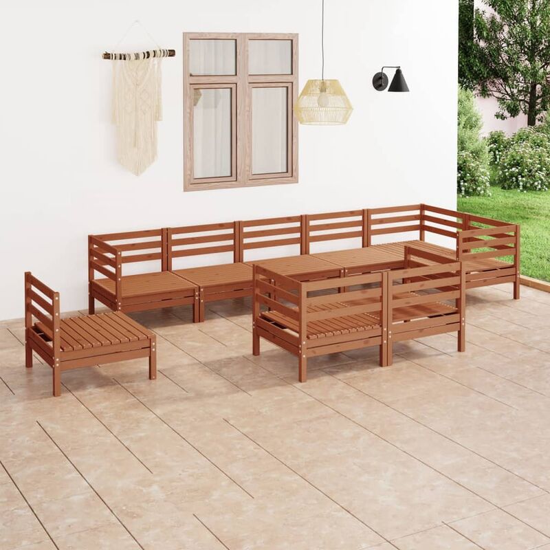 

Juego muebles de jardín 9 pzas madera maciza pino marrón miel