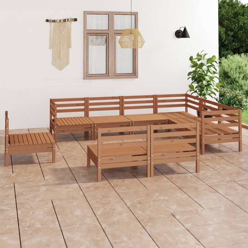 

Juego muebles de jardín 9 pzas madera maciza pino marrón miel