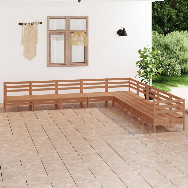 

Juego muebles de jardín 9 pzas madera maciza pino marrón miel
