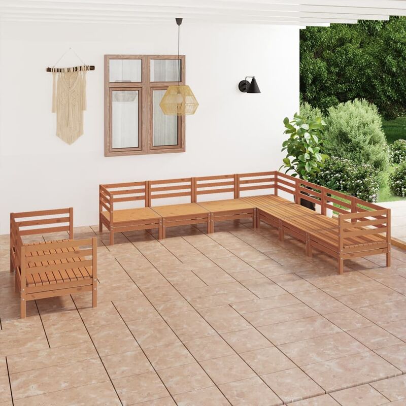 

Juego muebles de jardín 9 pzas madera maciza pino marrón miel