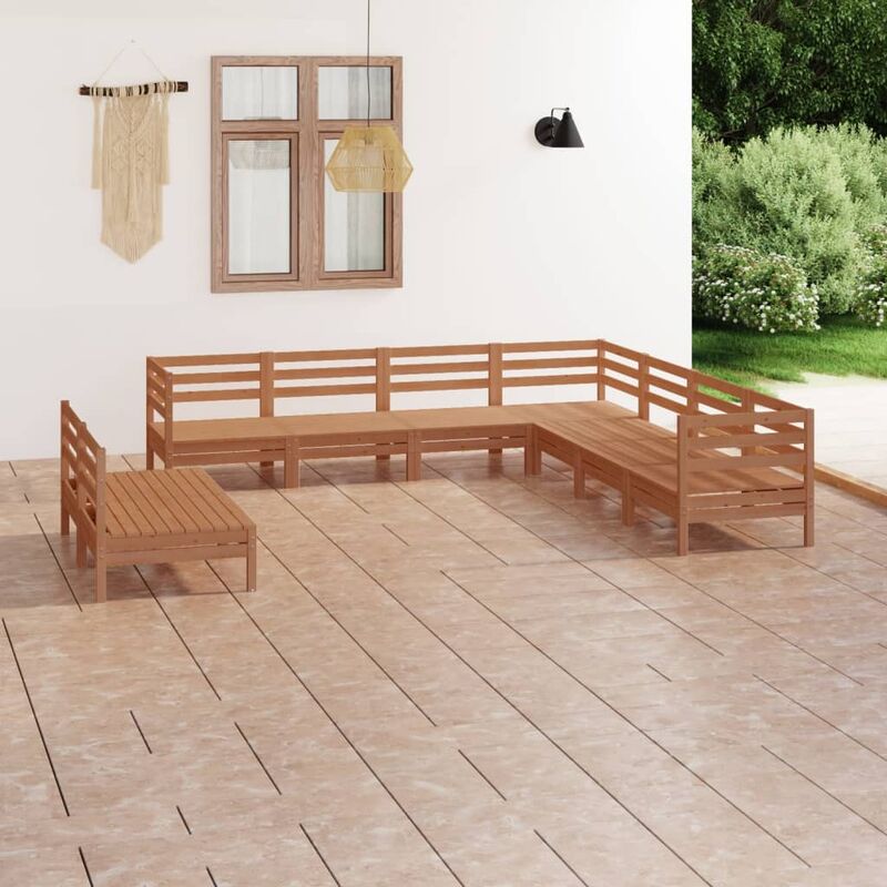 

Juego muebles de jardín 9 pzas madera maciza pino marrón miel