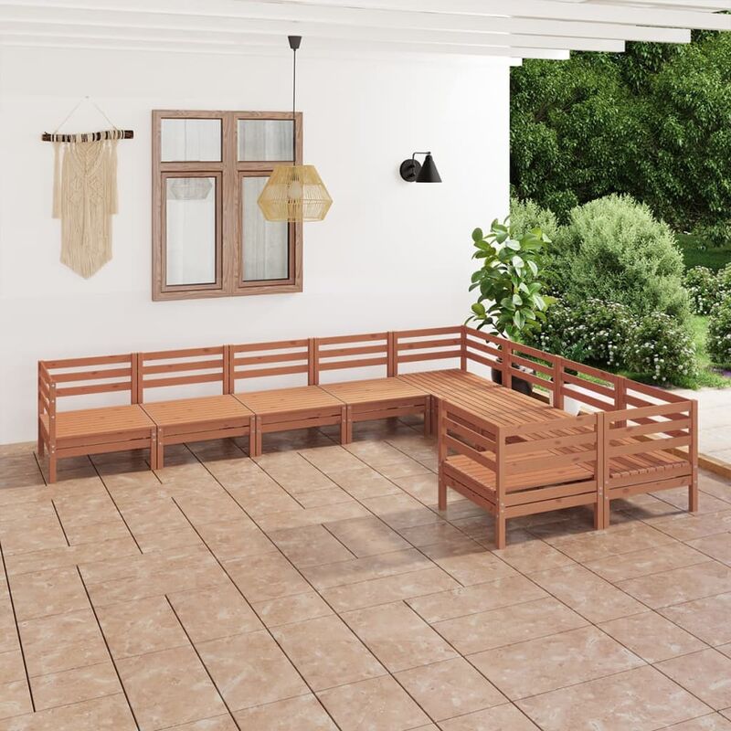 

Juego muebles de jardín 9 pzas madera maciza pino marrón miel