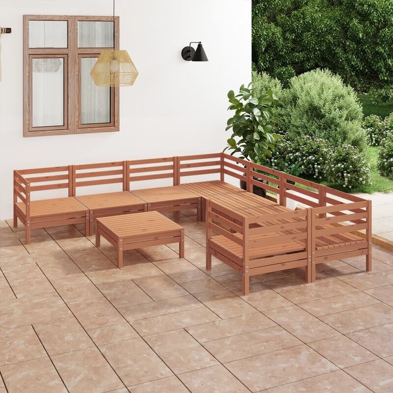 

Juego muebles de jardín 9 pzas madera maciza pino marrón miel