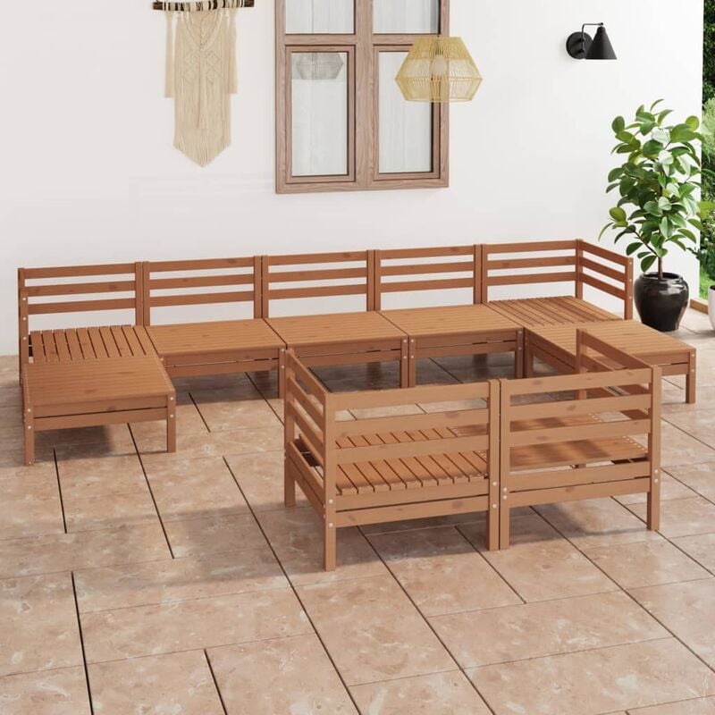 

Juego muebles de jardín 9 pzas madera maciza pino marrón miel
