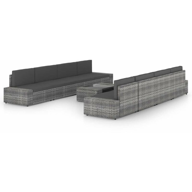 

Juego muebles de jardin 9 pzas y cojines ratan sintetico gris