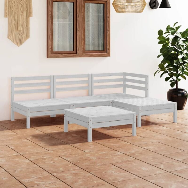 

Juego muebles de jardín de 5 pzas madera de pino maciza blanco
