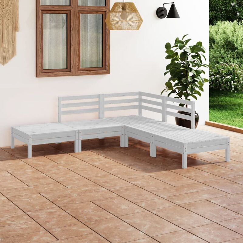 

Juego muebles de jardín de 5 pzas madera de pino maciza blanco