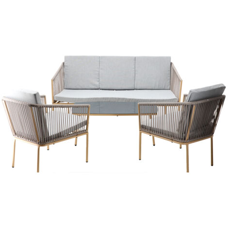 Juego Muebles De Jardín Mesa De Centro + Sofá + 2 Sillas
