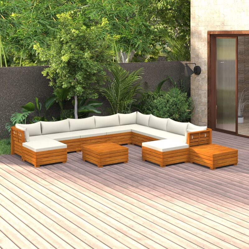 

Juego muebles de jardín y cojines 12 pzas madera maciza acacia