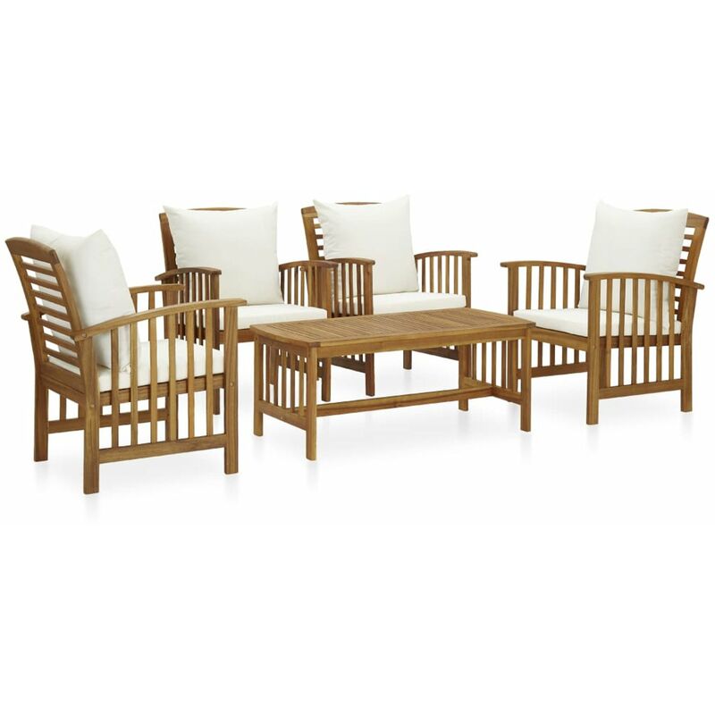 

Happyshopping - Juego muebles de jardin y cojines 5 piezas madera maciza acacia
