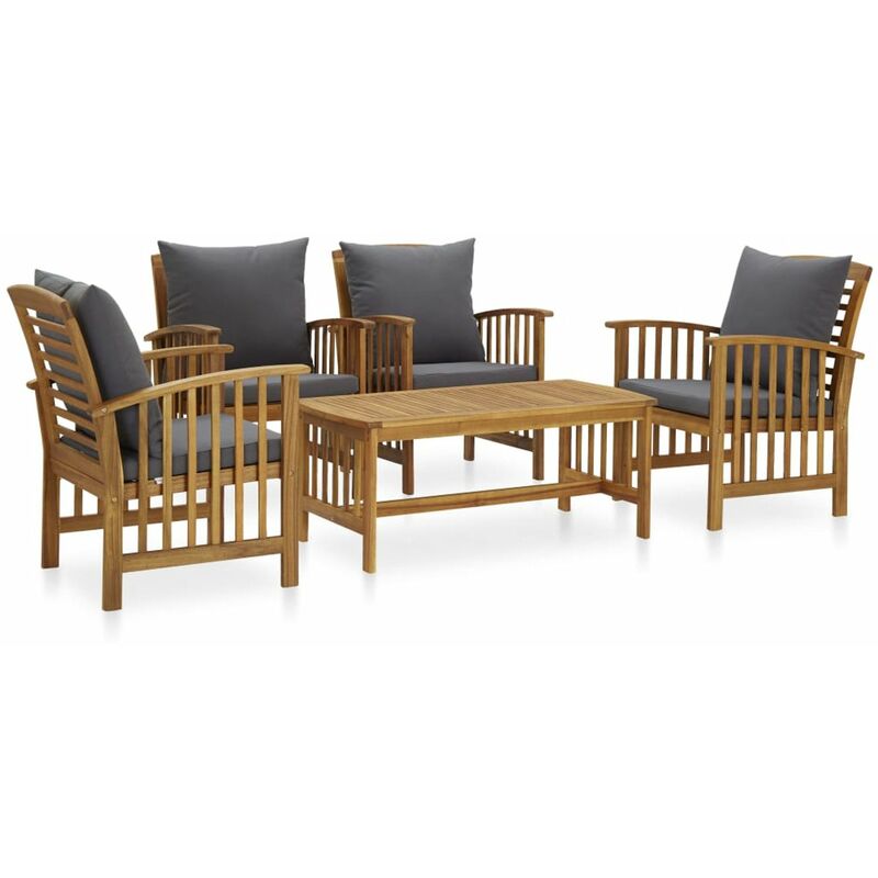 

Juego muebles de jardin y cojines 5 piezas madera maciza acacia