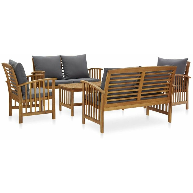 

Happyshopping - Juego muebles de jardin y cojines 5 piezas madera maciza acacia