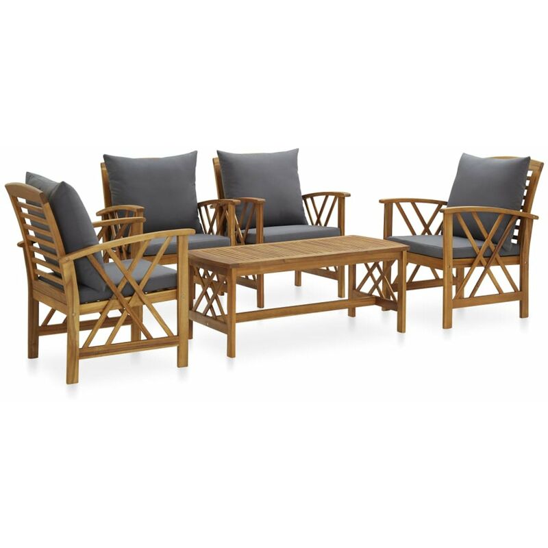 

Happyshopping - Juego muebles de jardin y cojines 5 piezas madera maciza acacia