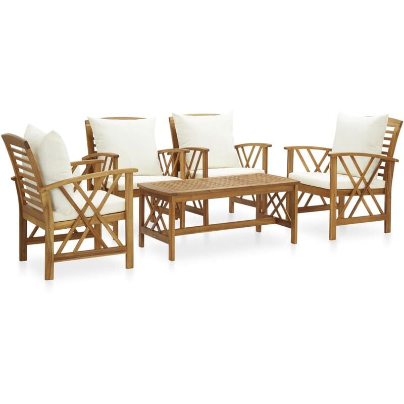 

Juego muebles de jardín y cojines 5 piezas madera maciza acacia