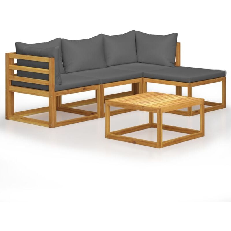 

vidaXL Juego muebles de jardín y cojines 5 piezas madera maciza acacia - Marrón