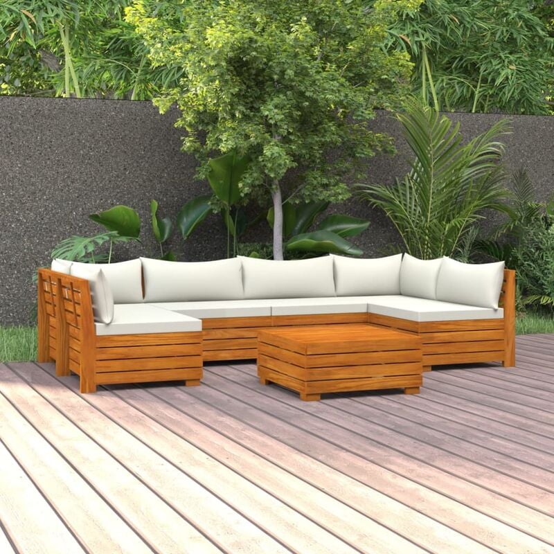 

Juego muebles de jardín y cojines 7 pzas madera maciza acacia