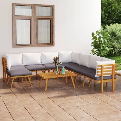 Juego muebles de jardín y cojines 9 pzas madera maciza acacia