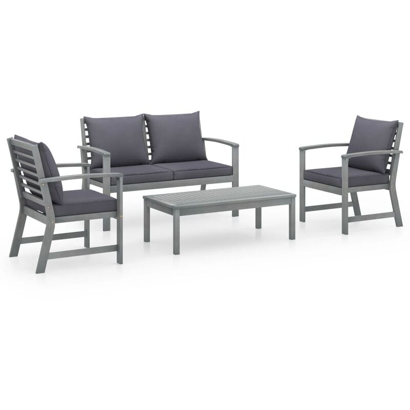 

Juego muebles de jardín 4 piezas y cojines madera acacia maciza - Gris