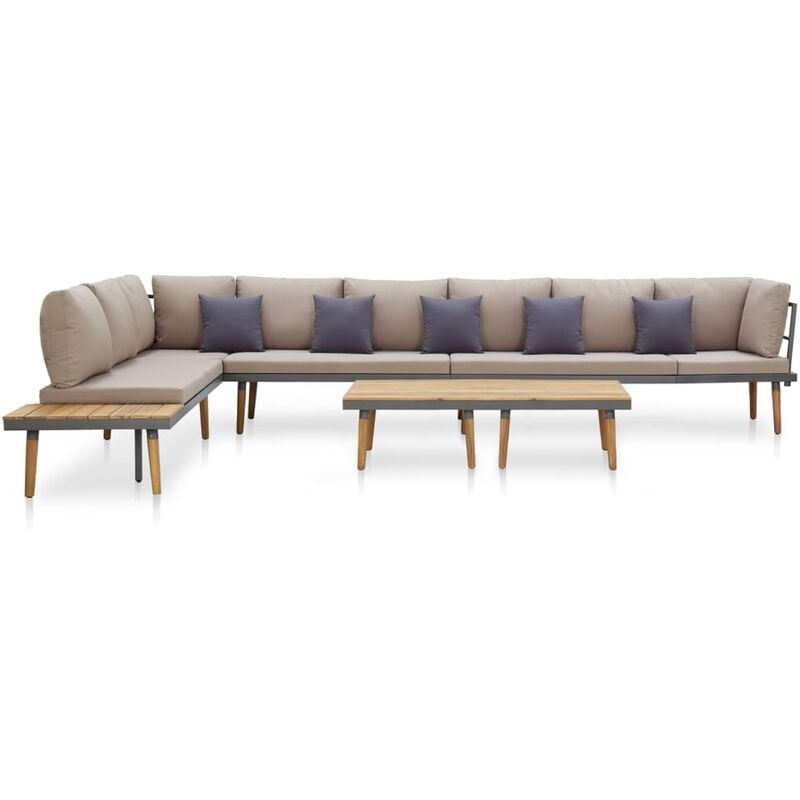 

Juego muebles de jardín 7 piezas y cojines madera acacia maciza - Marrón