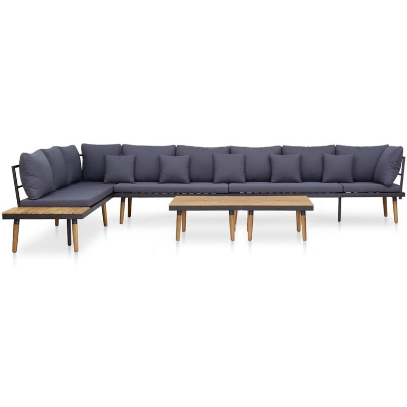 

Juego muebles de jardín 7 piezas y cojines madera acacia maciza - Marrón